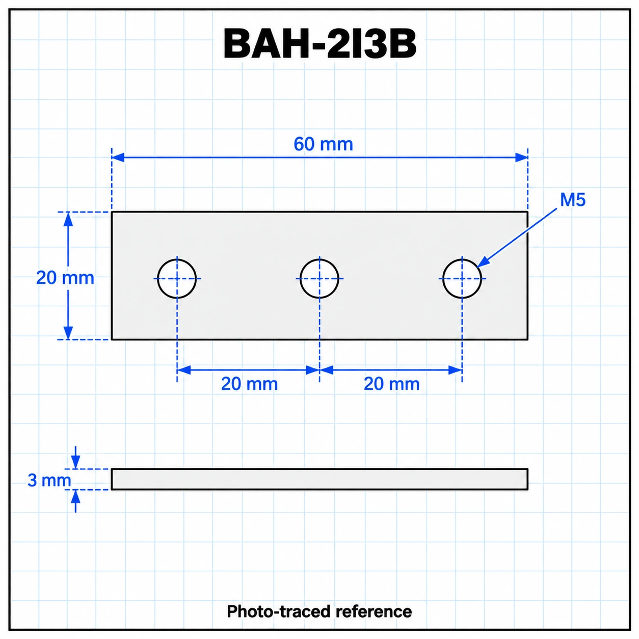 BAH-2I3B — I Plate 3รู 20mm สีดำ