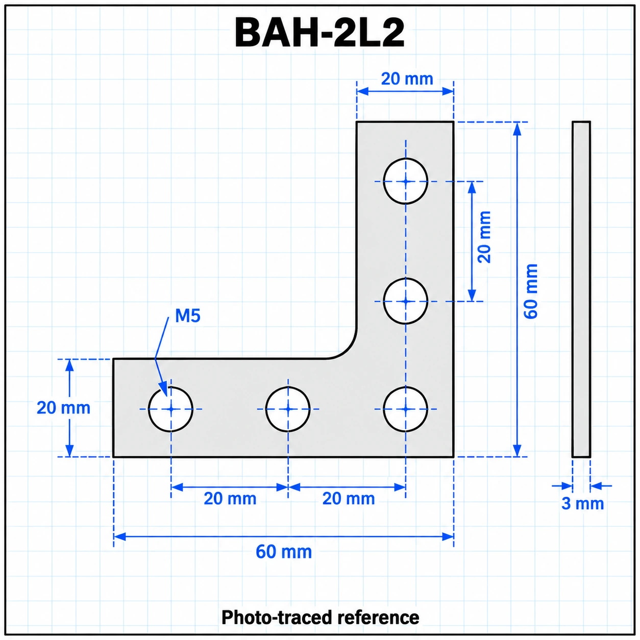 BAH-2L2 — L Plate 20mm สีดำ