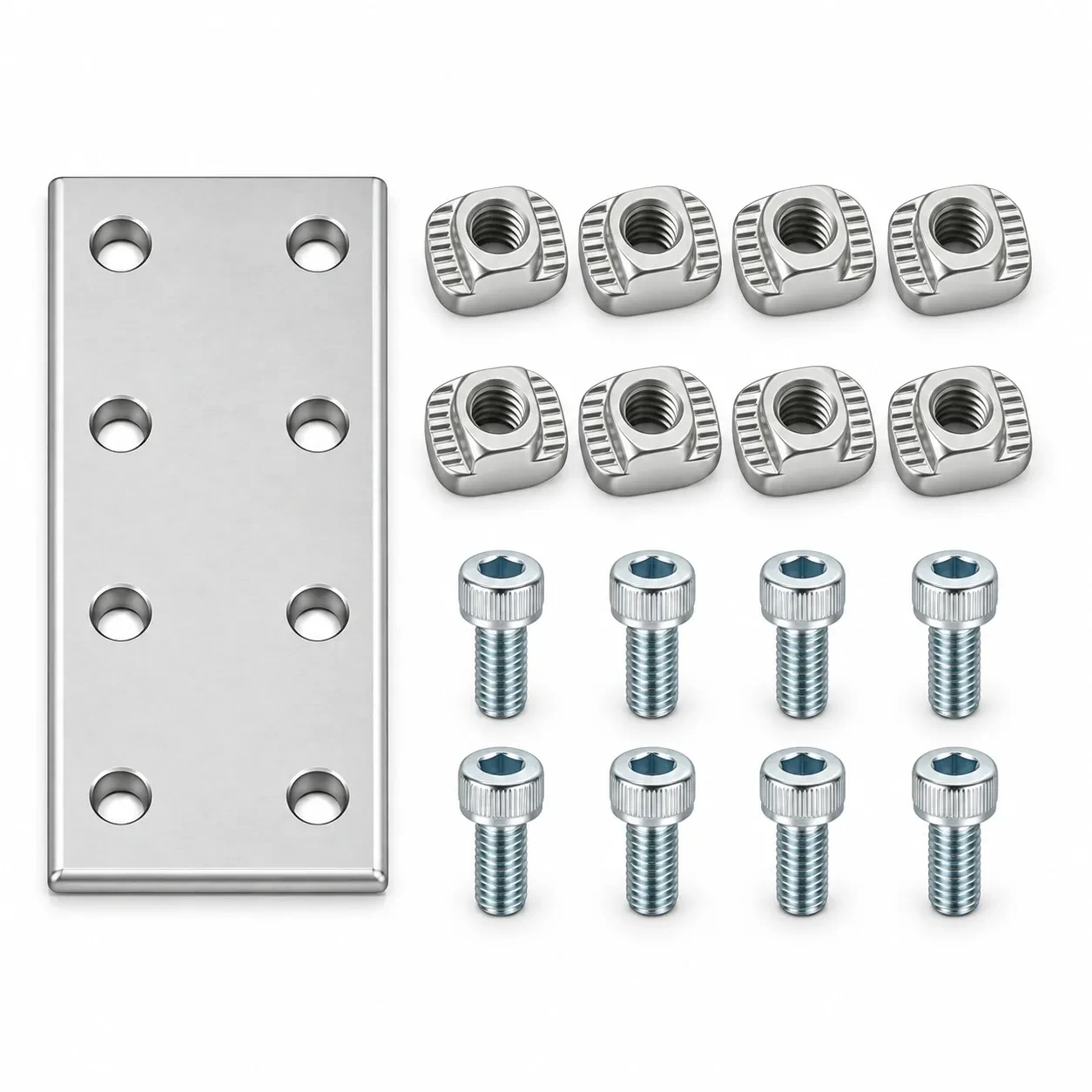 BAH-2QA8-SET — Square Plate 20mm 8 รู สีเงิน Kit Set