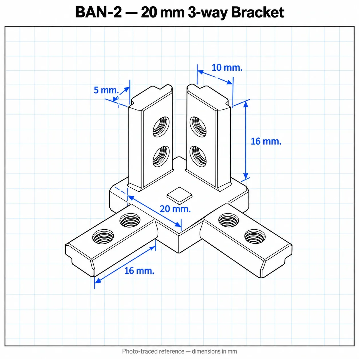 BAN-2 — 3 Ways Bracket 20mm