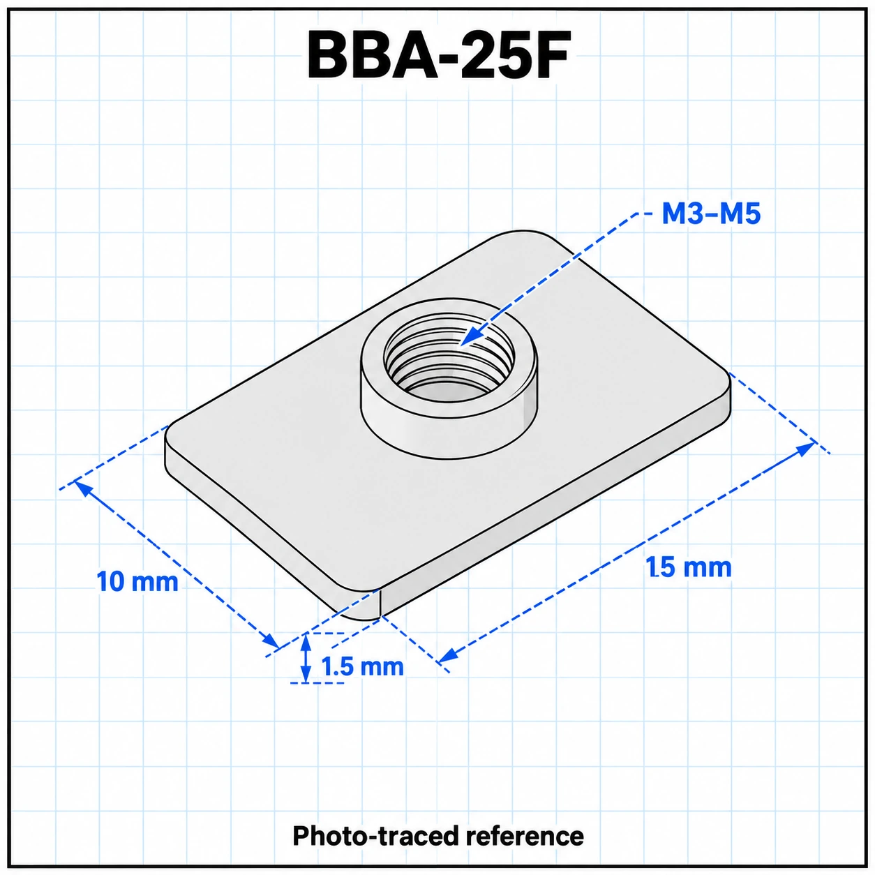 BBA-25F — Flat T-Nut 20mm M5