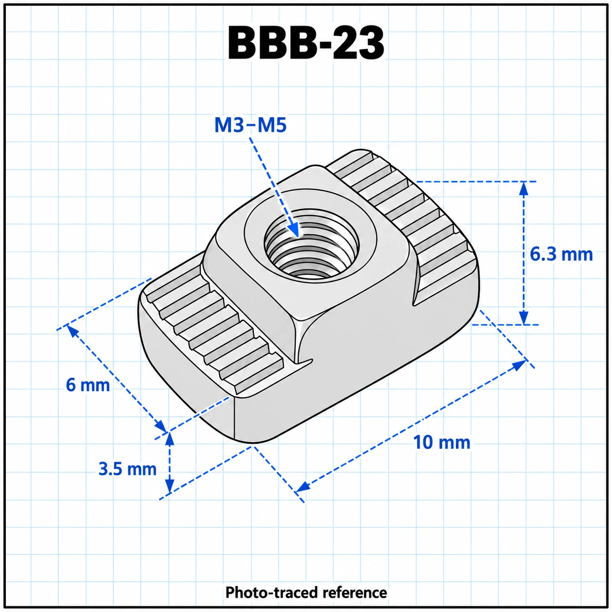 BBB-23 — T-Nut/Free Nut 20mm M3