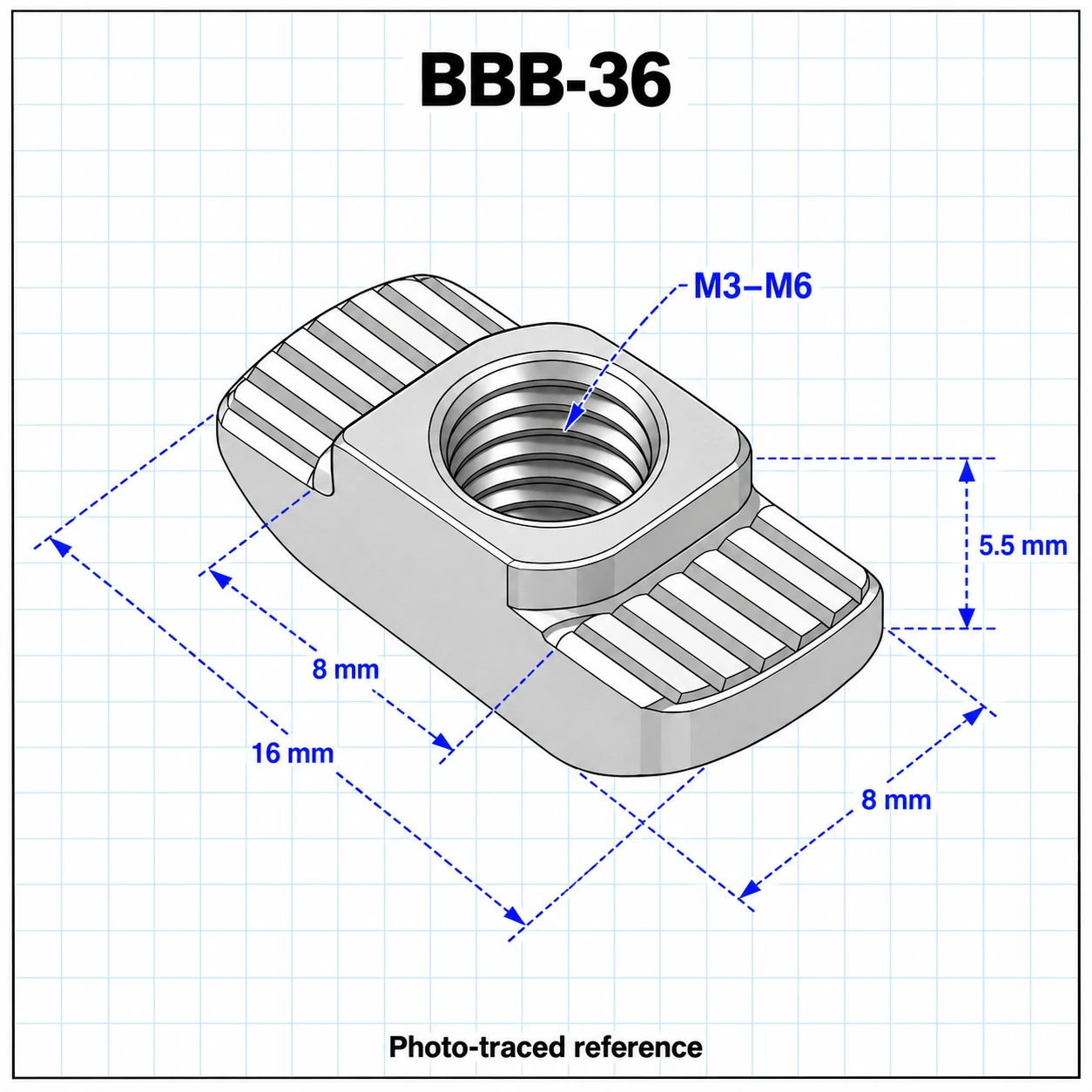 BBB-36 — T-Nut/Free Nut 30mm M6