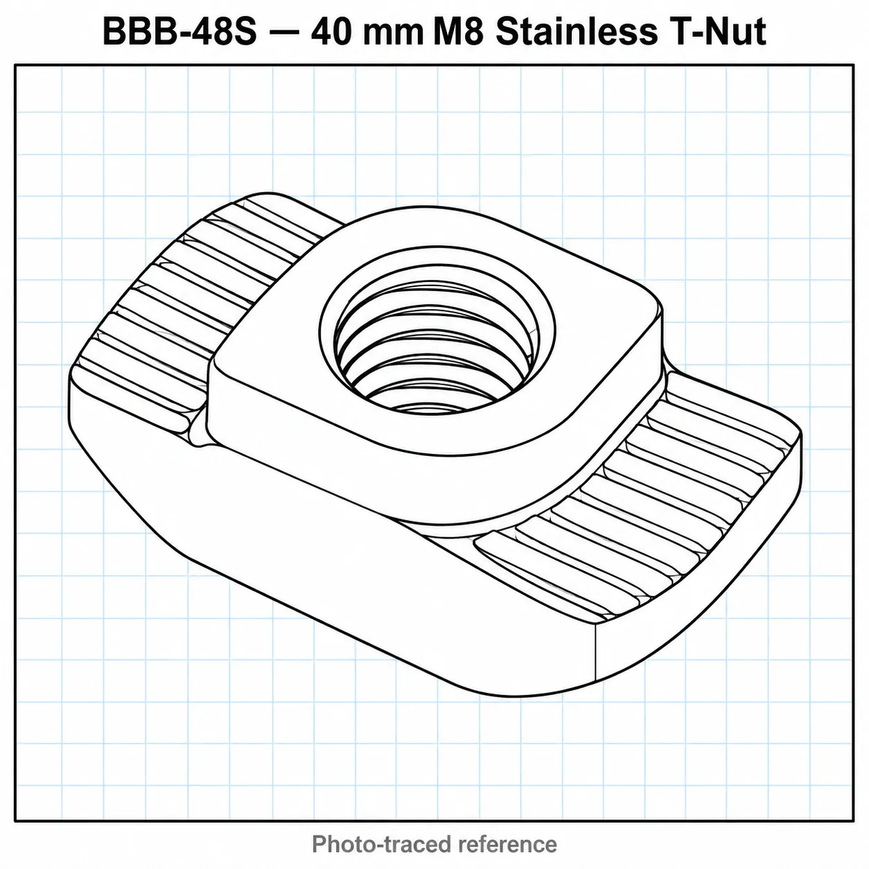 BBB-48S — T-Nut/Free Nut 40mm M8 สแตนเลส