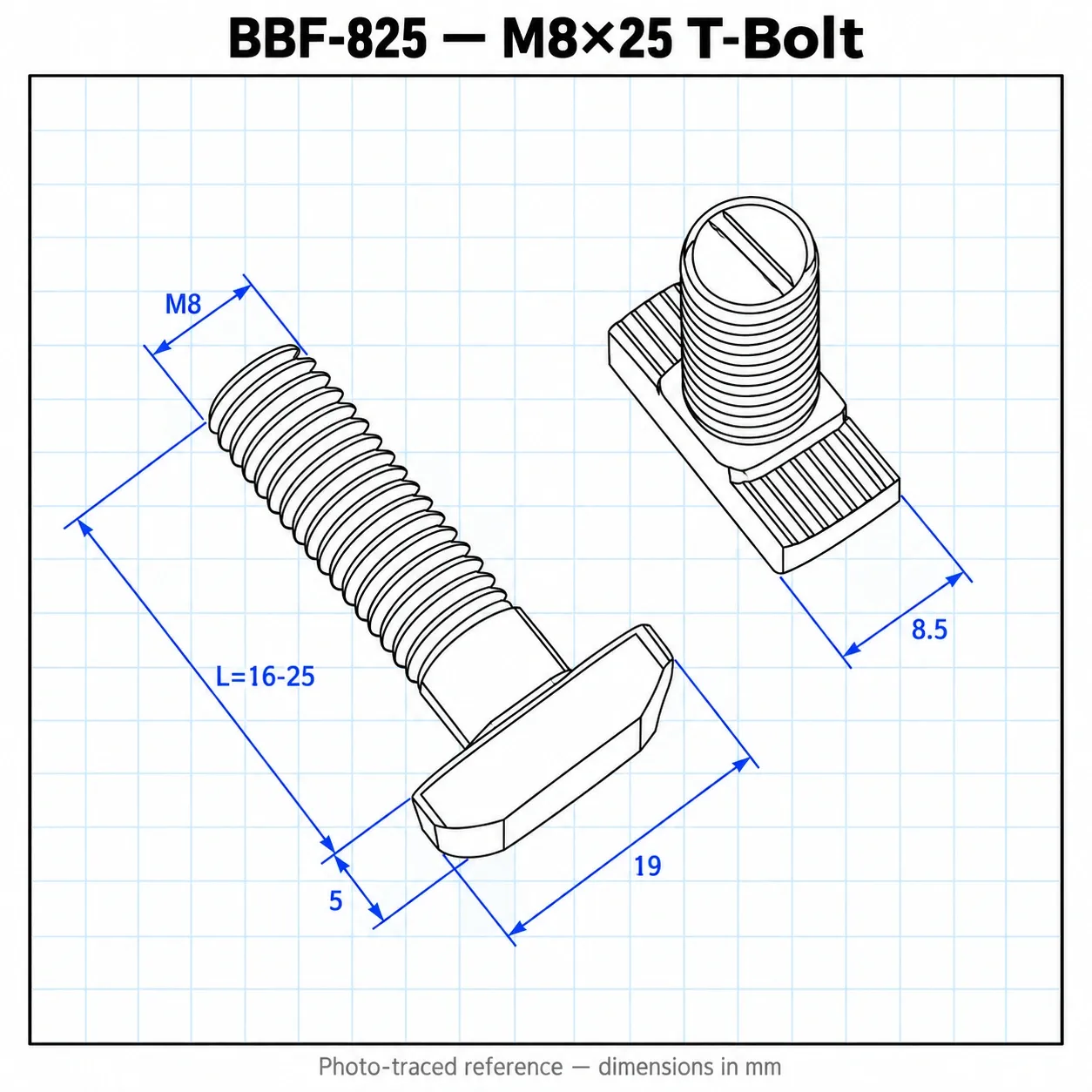 BBF-825 — T-Bolt 40mm M8x25