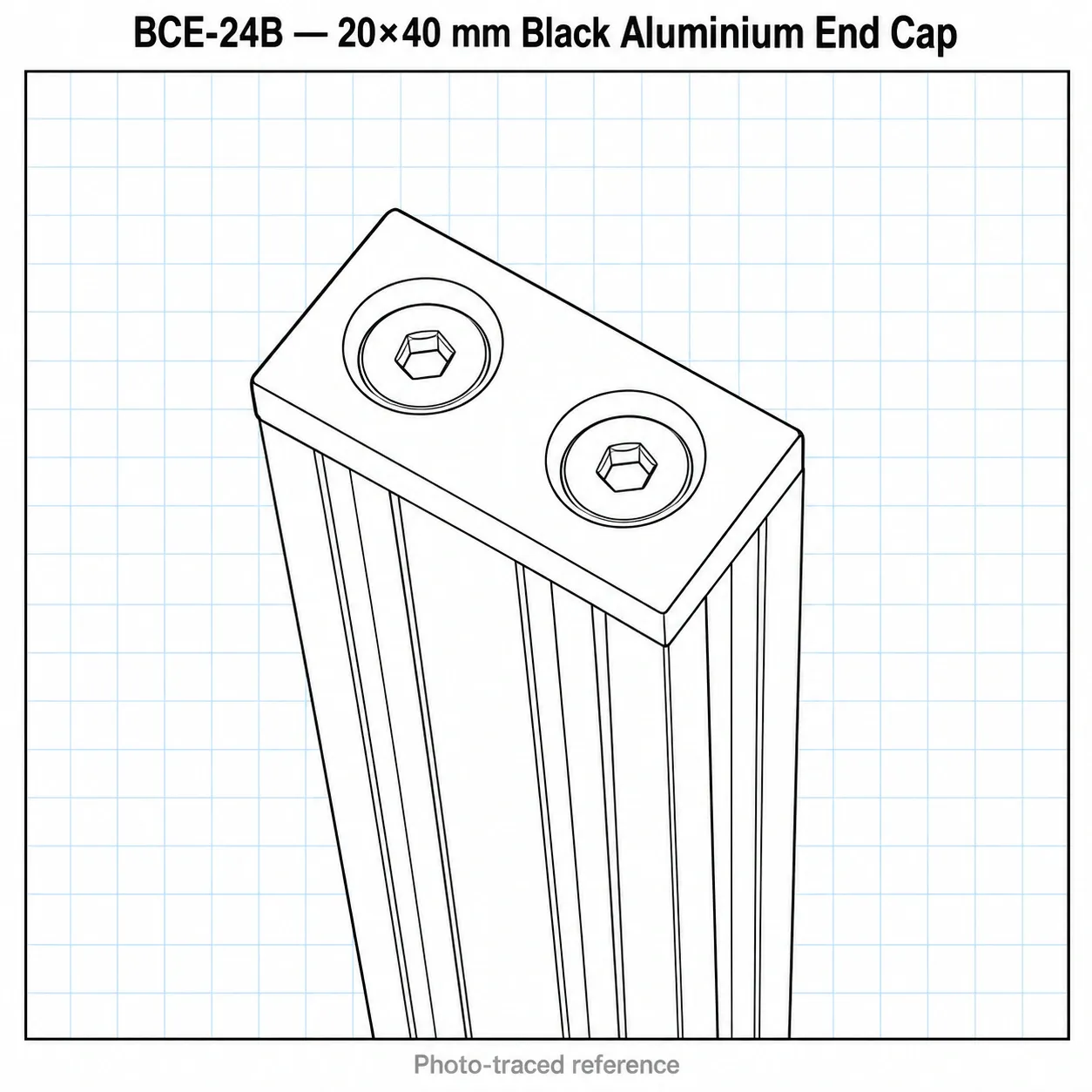 BCE-24B — Endcap 20x40mm อลูมิเนียม สีดำ