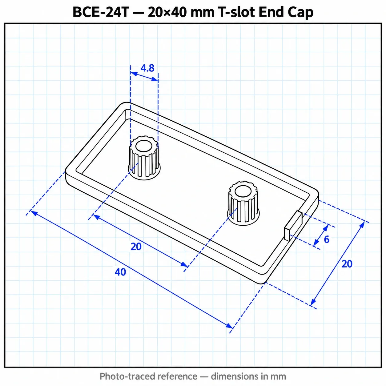 BCE-24T — Endcap 20x40mm T-Nut สีดำ