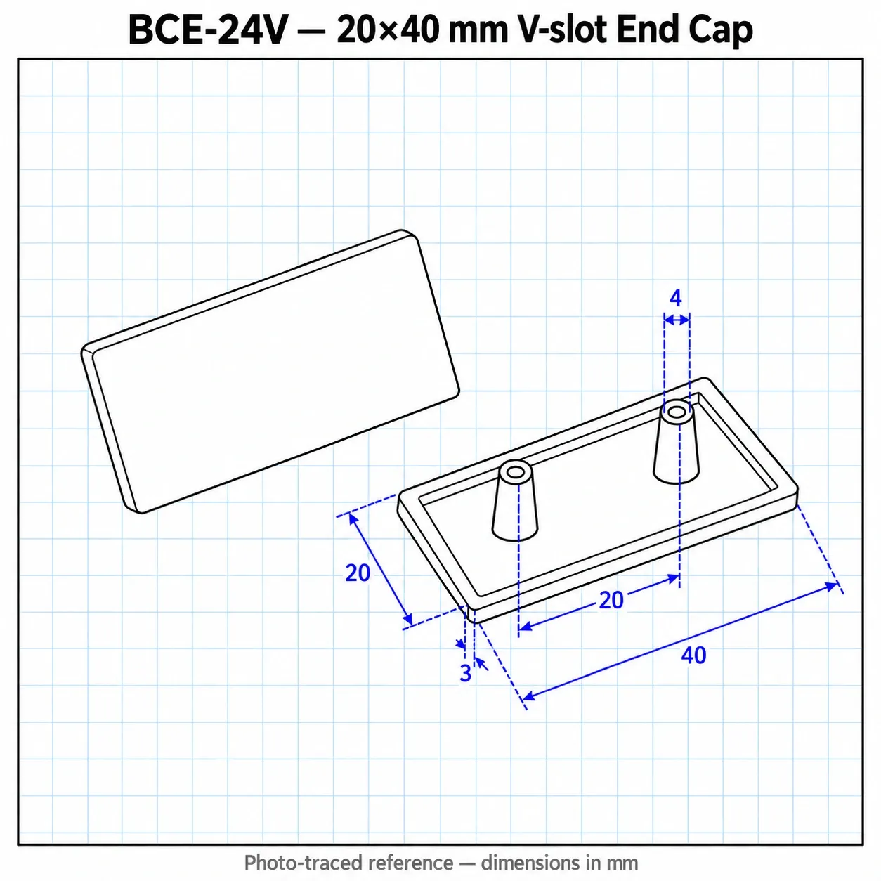 BCE-24V — Endcap 20x40mm V-Slot สีดำ