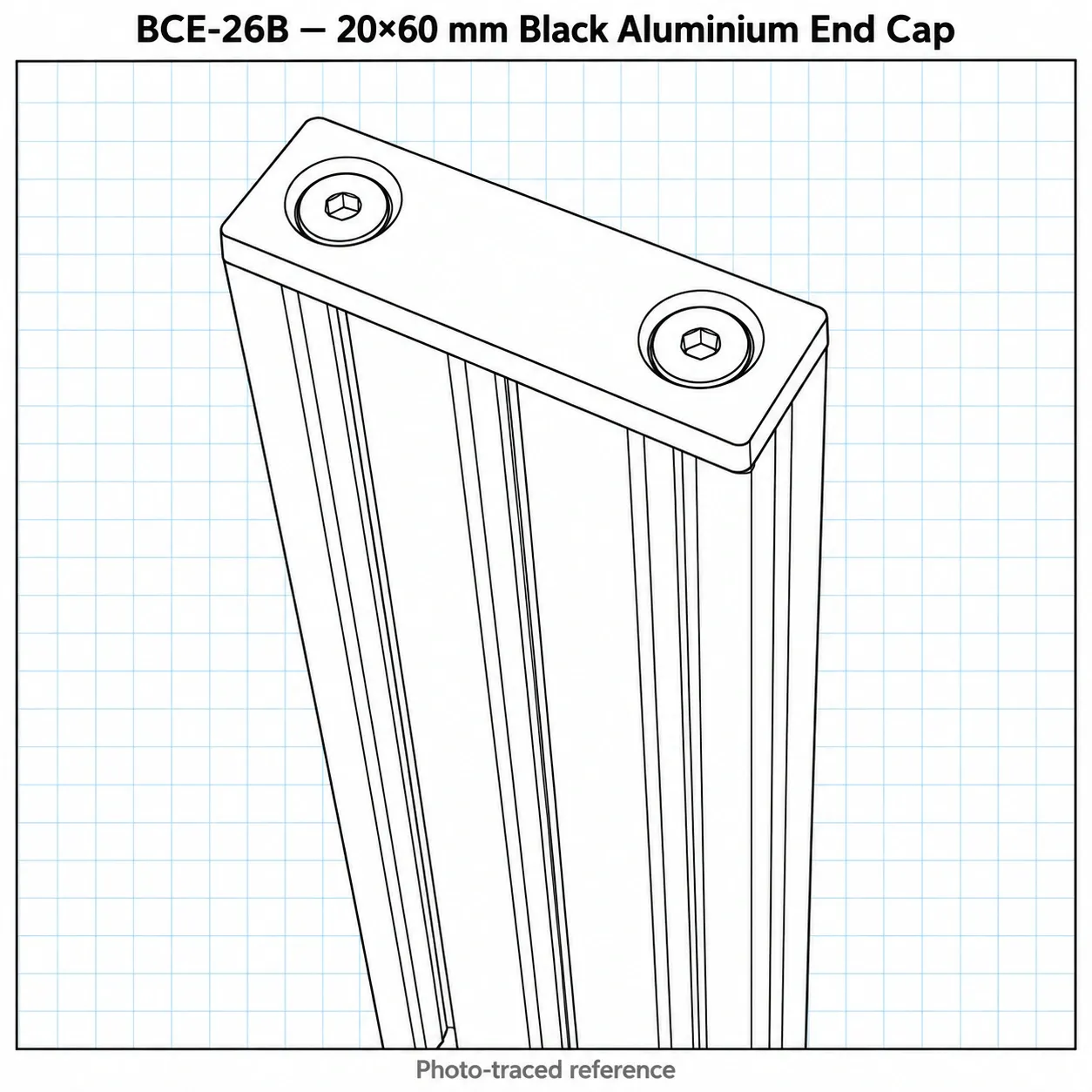 BCE-26B — Endcap 20x60mm อลูมิเนียม สีดำ