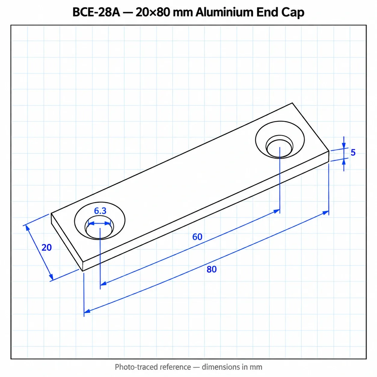 BCE-28A — Endcap 20x80mm อลูมิเนียม