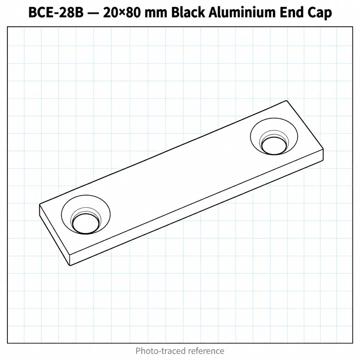 BCE-28B — Endcap 20x80mm อลูมิเนียม สีดำ