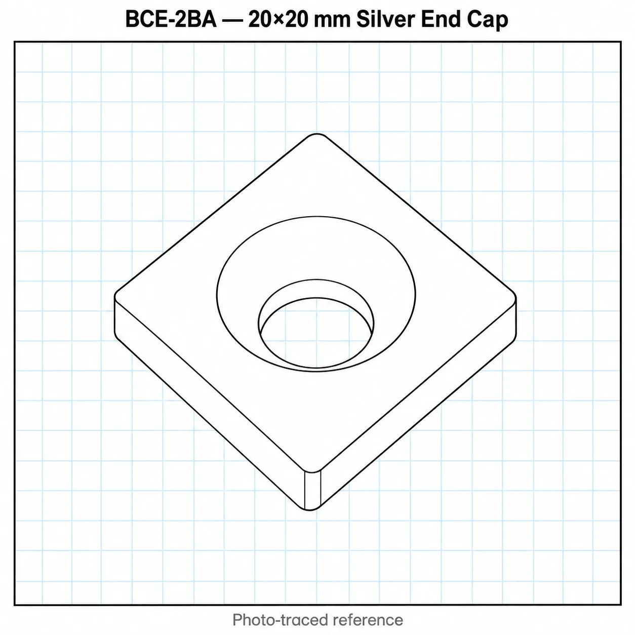 BCE-2BA — Endcap 20x20mm อลูมิเนียม สีเงิน