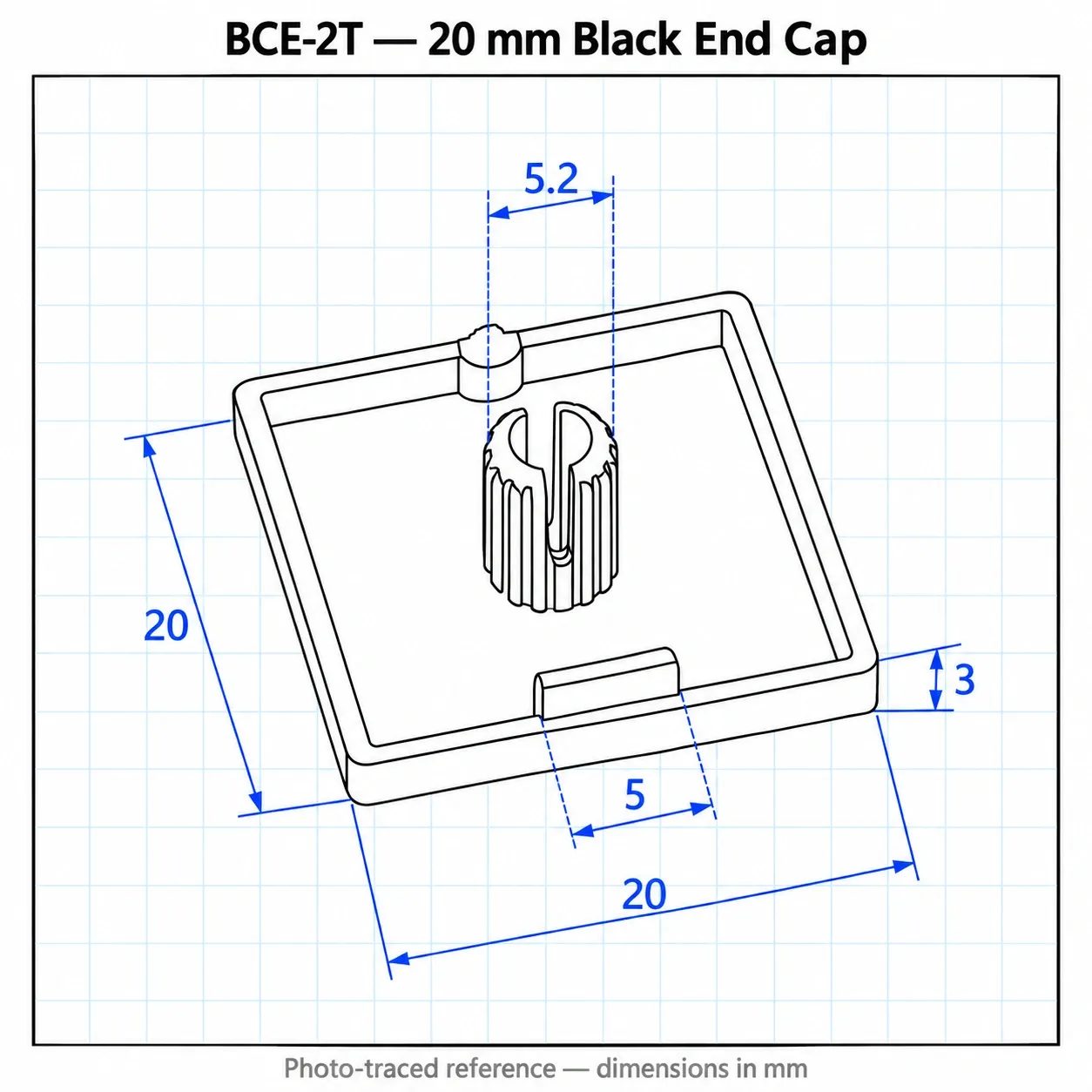 BCE-2T — Endcap 20x20mm สีดำ