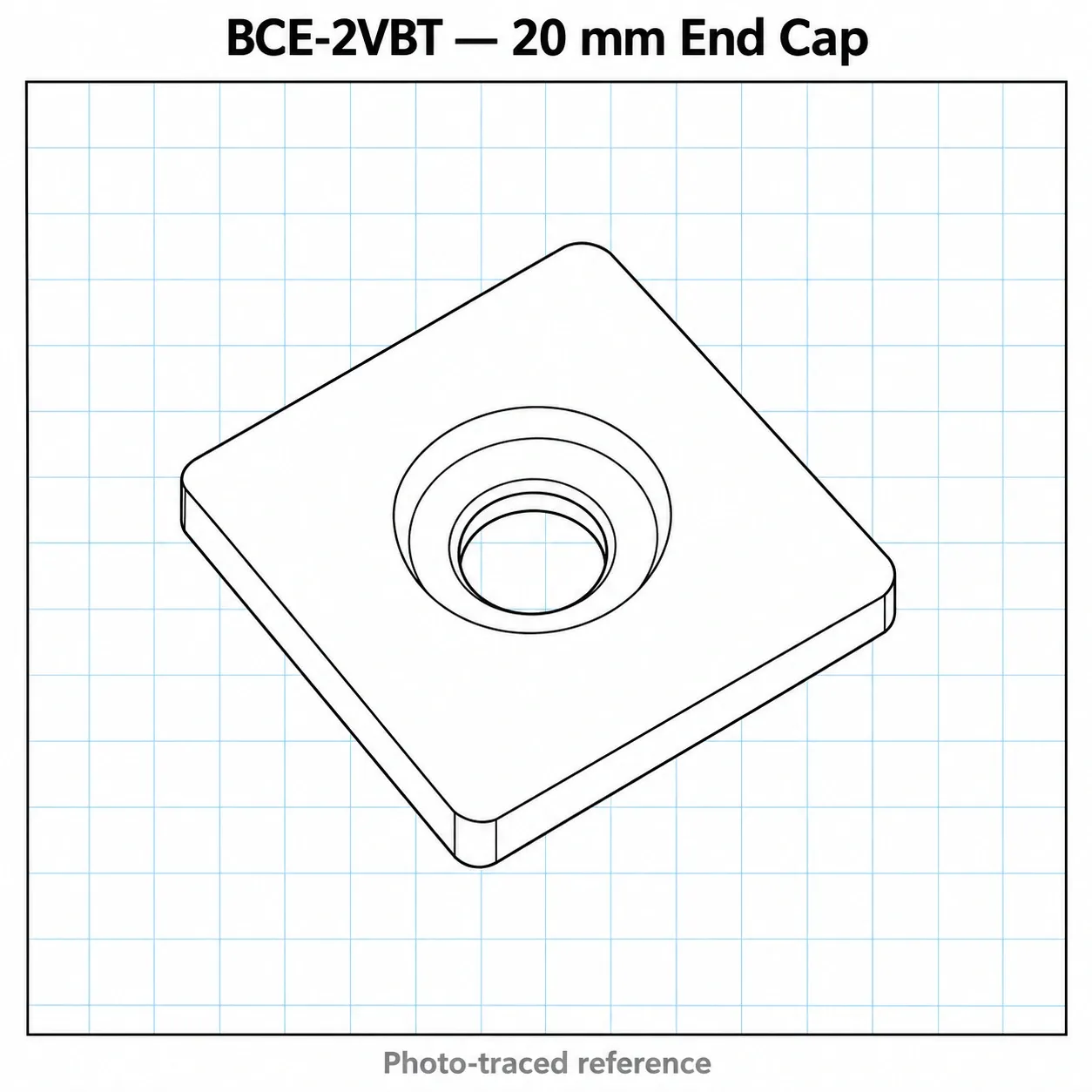 BCE-2VBT — Endcap 20x20mm อลูมิเนียมรุ่นบาง สีดำ