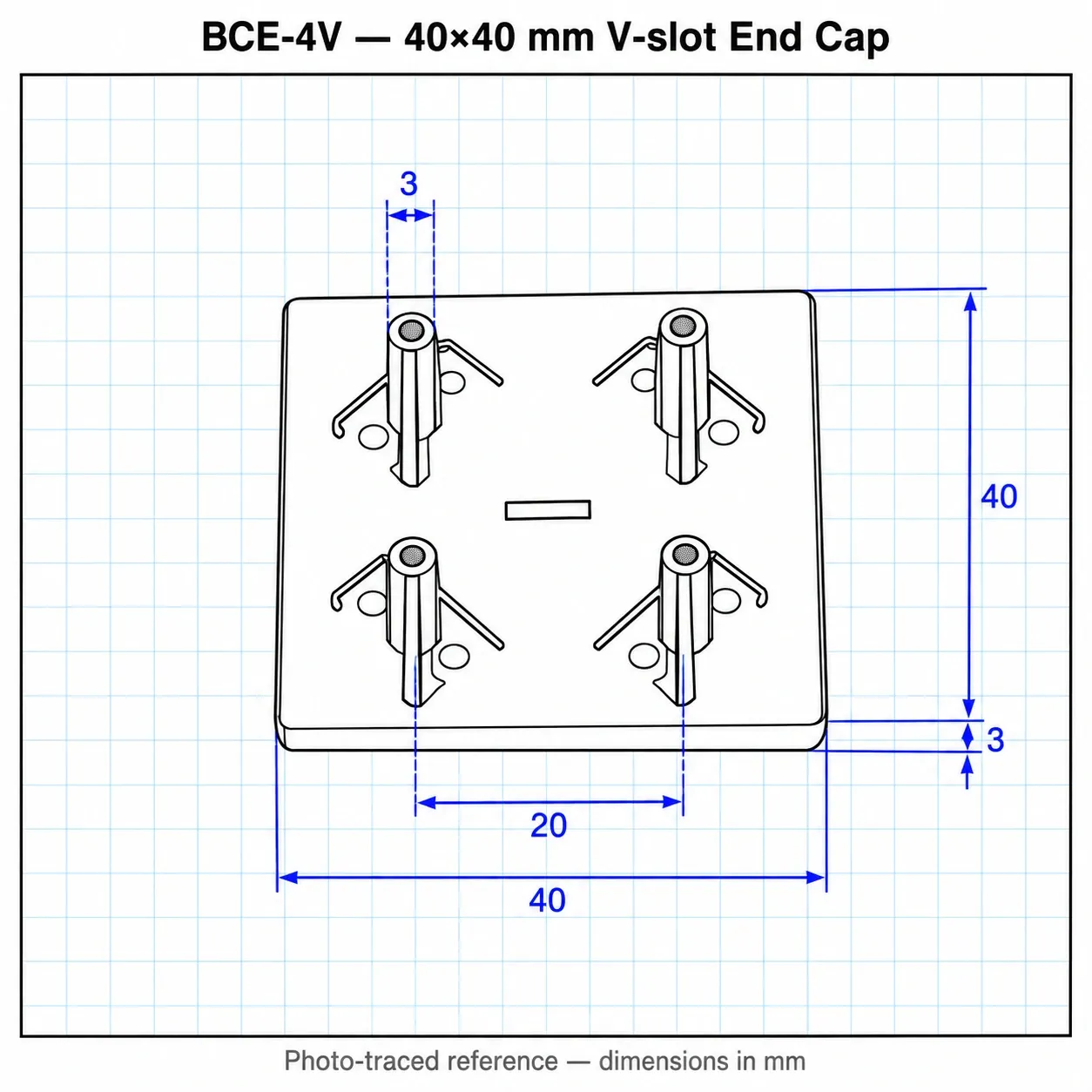 BCE-4V — Endcap 40x40mm V-Slot