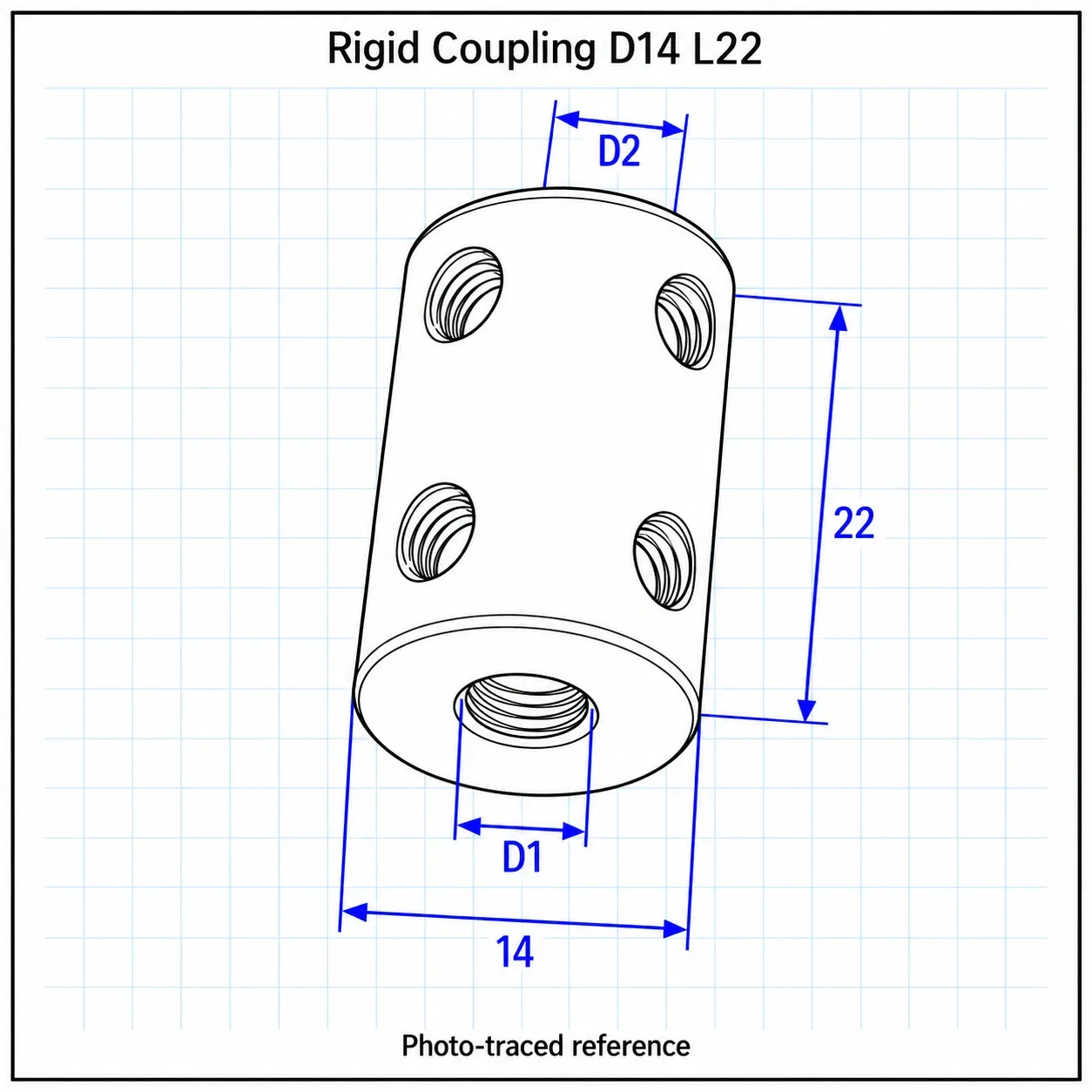 CFD-455 — คัปปลิ้ง Rigid D14 L22 5x5mm