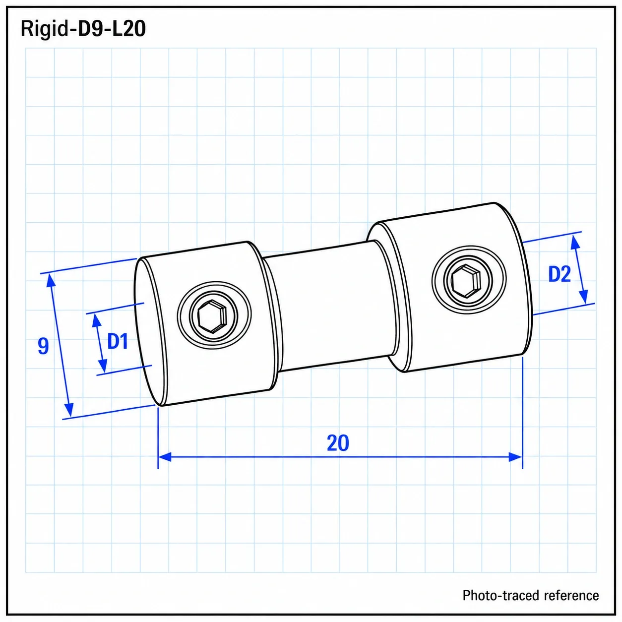 CFD-635 — คัปปลิ้งทองเหลือง Rigid D9 L20 3x5mm