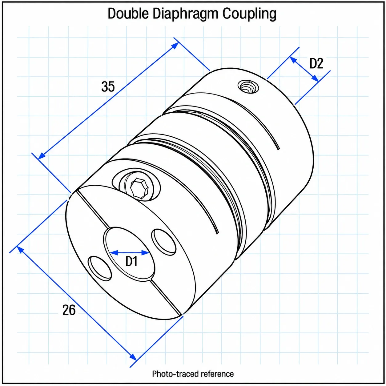 CFF-258 — คัปปลิ้ง Double Diaphragm D26 L35 5x8mm