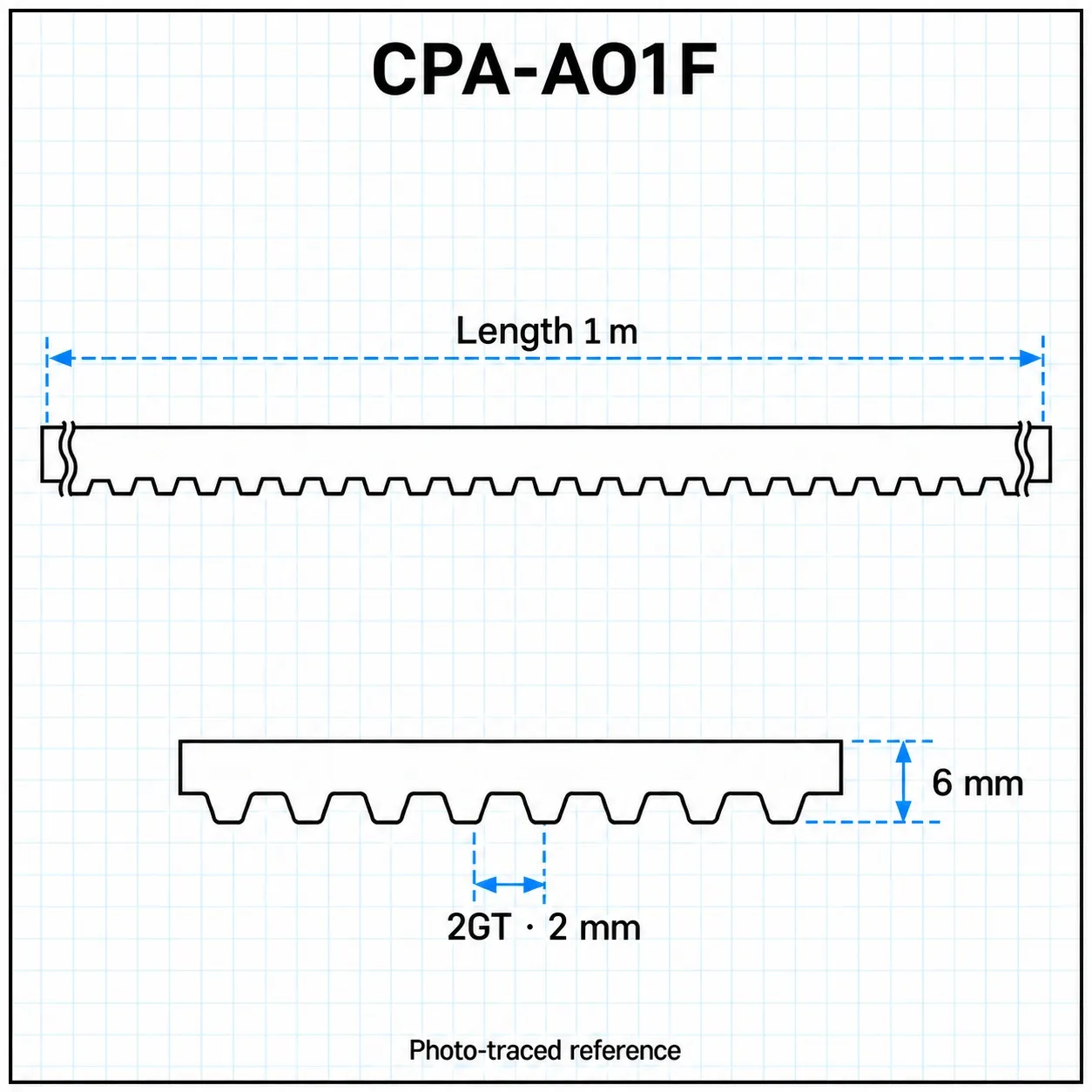 CPA-AO1F — Timing Belt 2GT W6 Open End กันฝุ่น 1เมตร