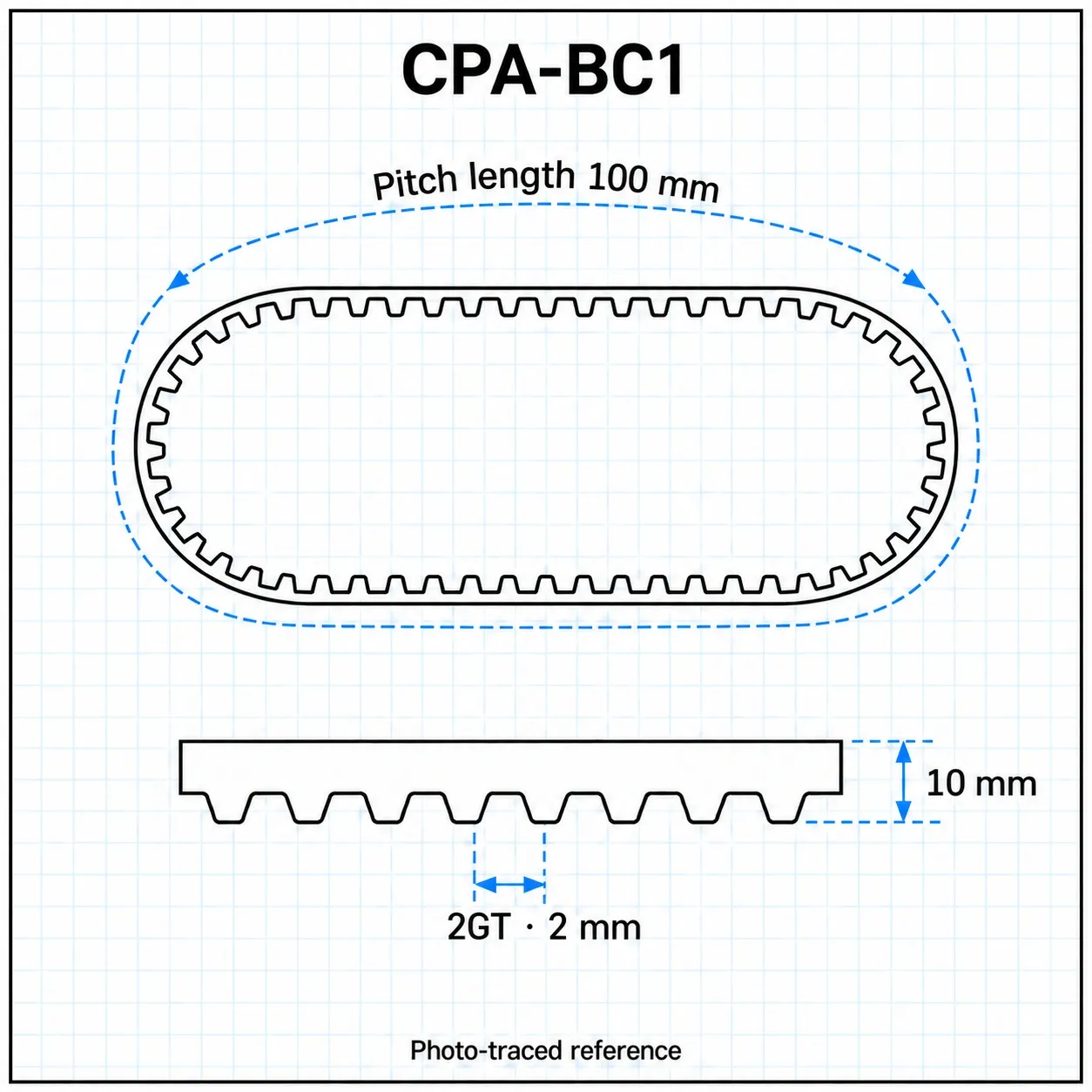 CPA-BC1 — Timing Belt 2GT กว้าง10mm เส้นรอบวง 100mm