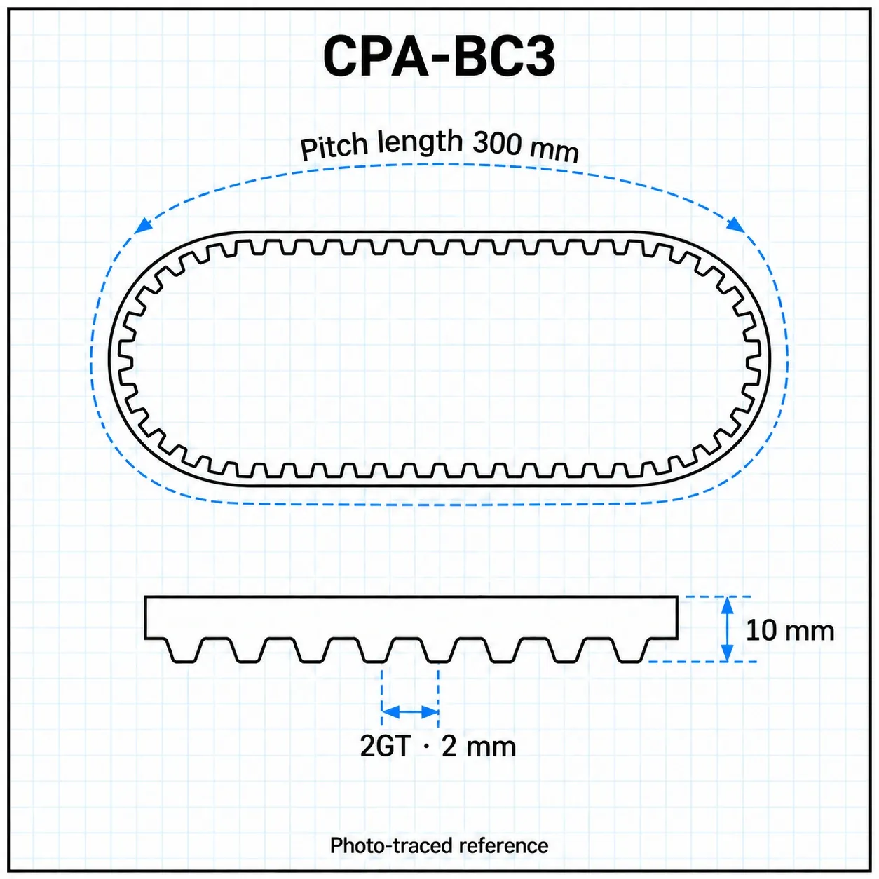 CPA-BC3 — Timing Belt 2GT กว้าง10mm เส้นรอบวง 300mm