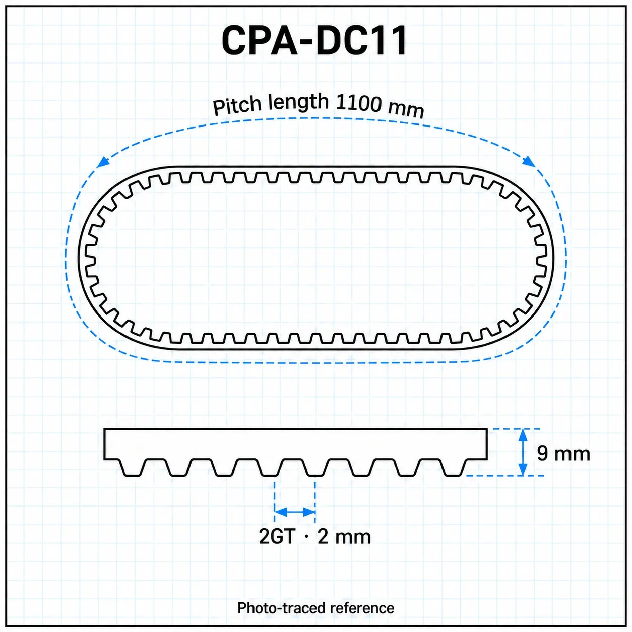 CPA-DC11 — Timing Belt 2GT กว้าง9mm เส้นรอบวง 1100mm