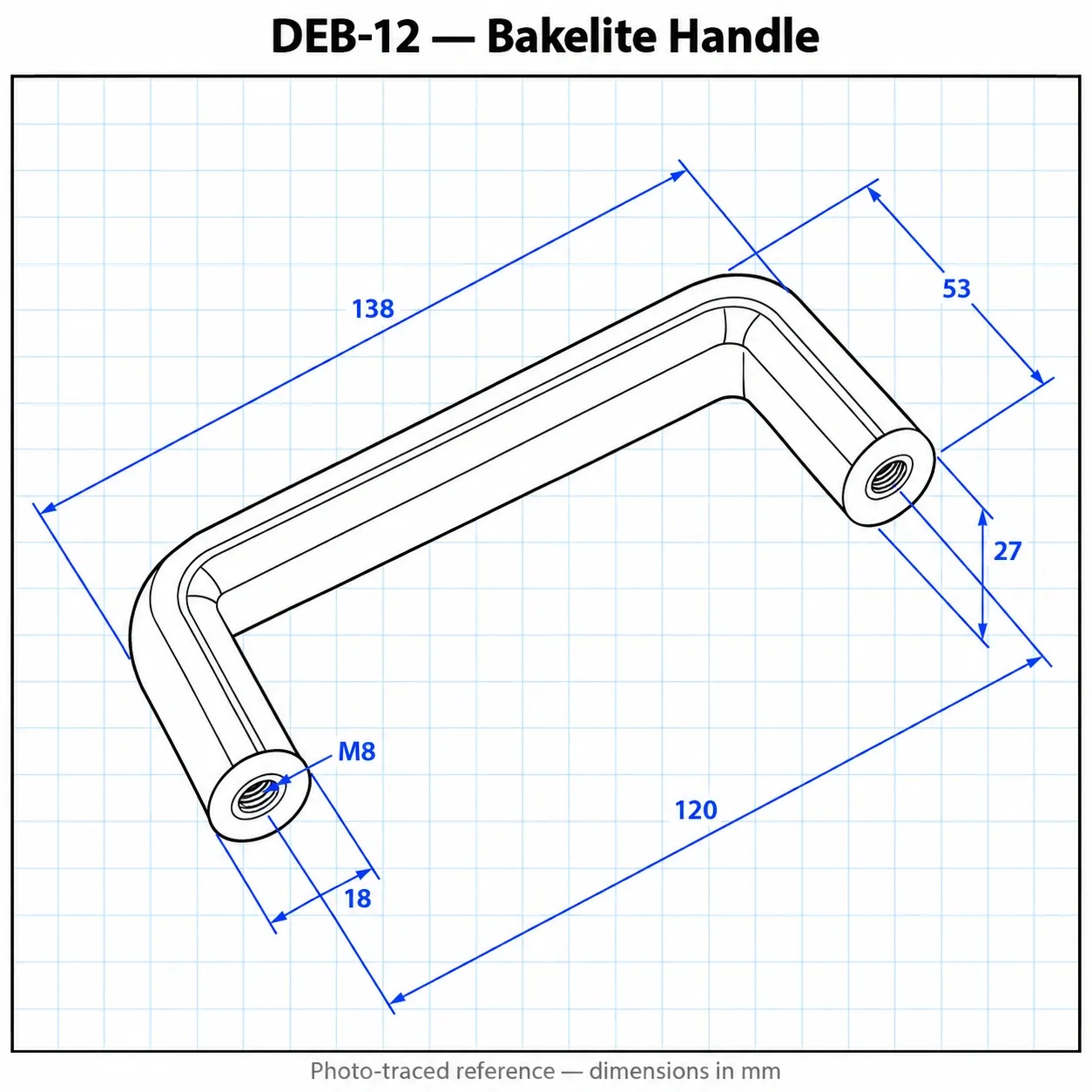 DEB-12 — มือจับแบคเคไลท์ 120mm สีดำ