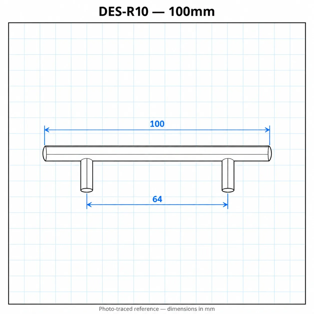 DES-R10 — มือจับสแตนเลสกลม 100mm สีเงิน