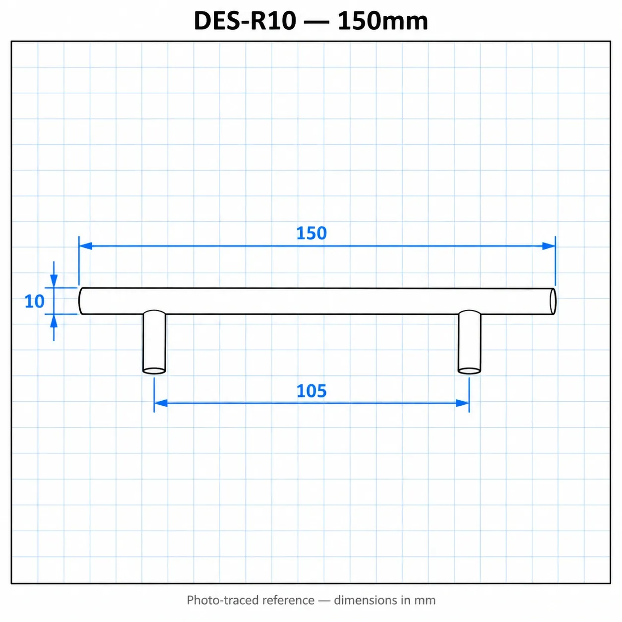 DES-R10 — มือจับสแตนเลสกลม 100mm สีเงิน