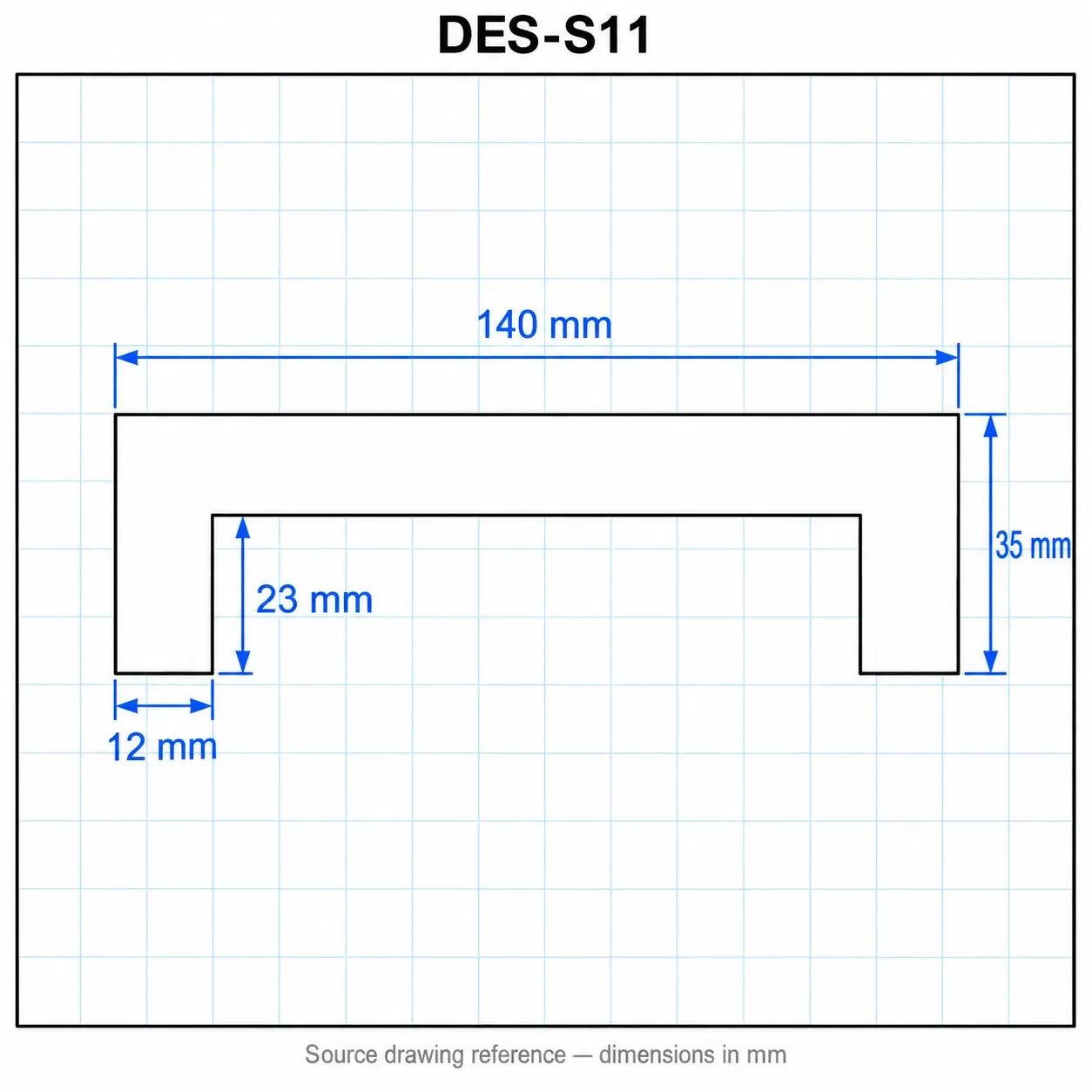 DES-S11 — มือจับเหลี่ยม 140mm สีเงิน