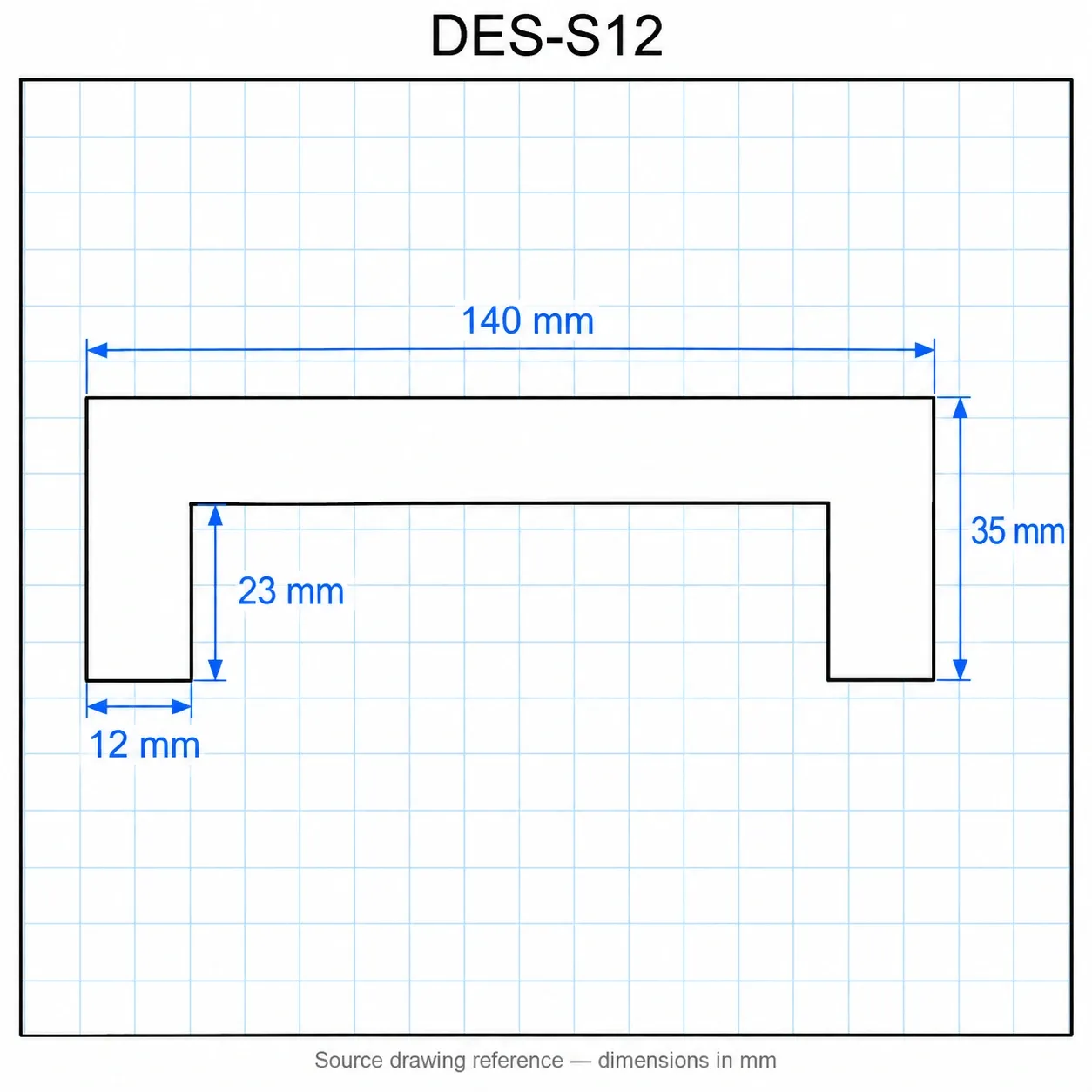DES-S12 — มือจับเหลี่ยม 140mm สีดำ