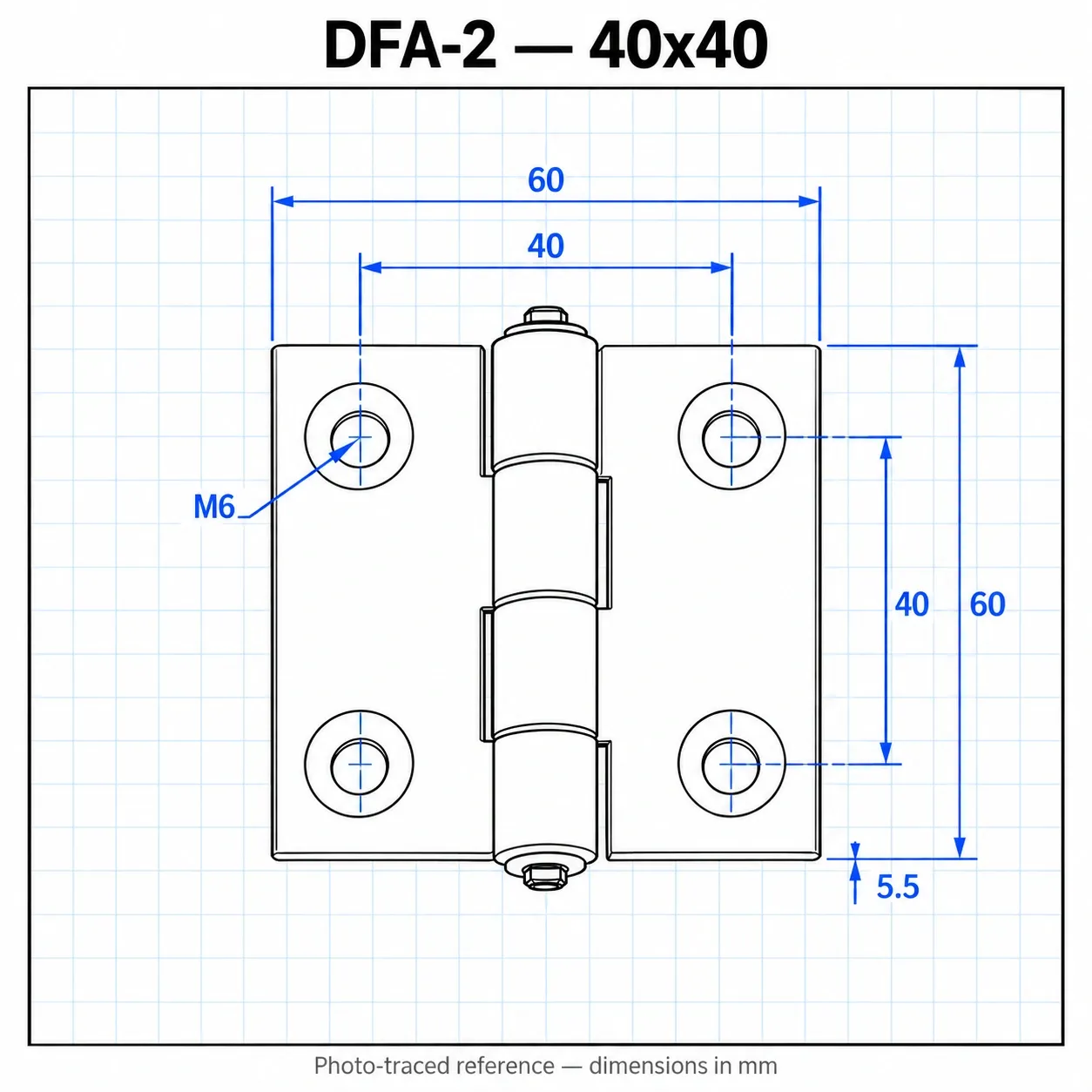 DFA-2 — บานพับอลูมิเนียม 20x20mm สีเงิน