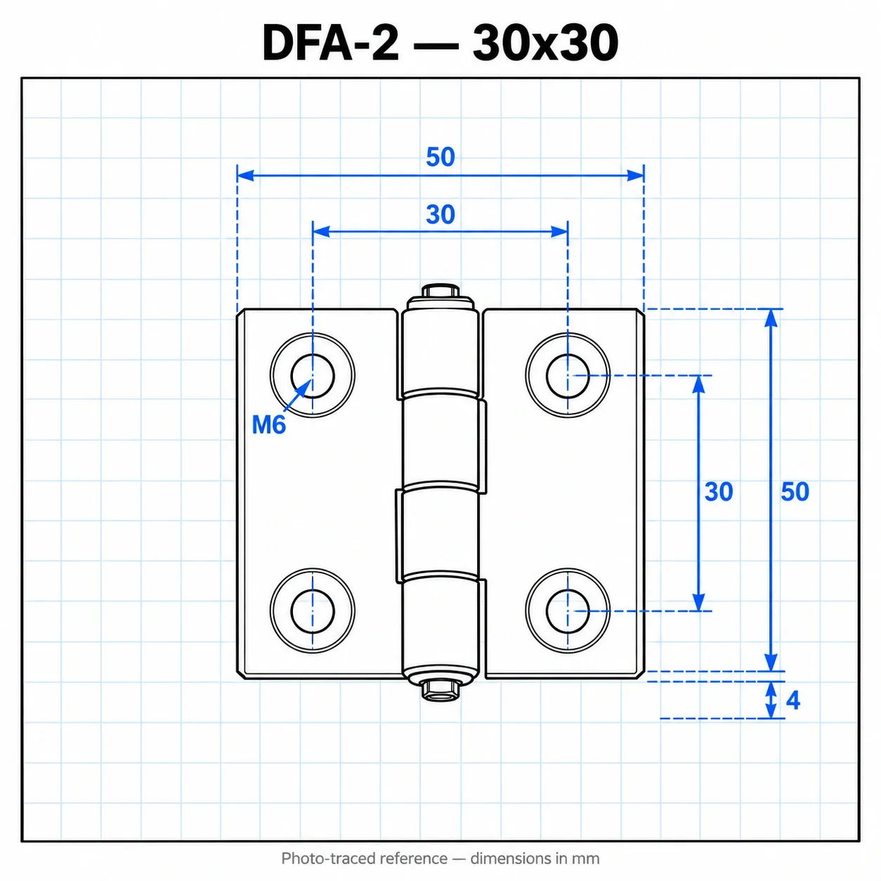 DFA-3-SET — บานพับอลูมิเนียม 30x30mm สีเงิน Kit Set