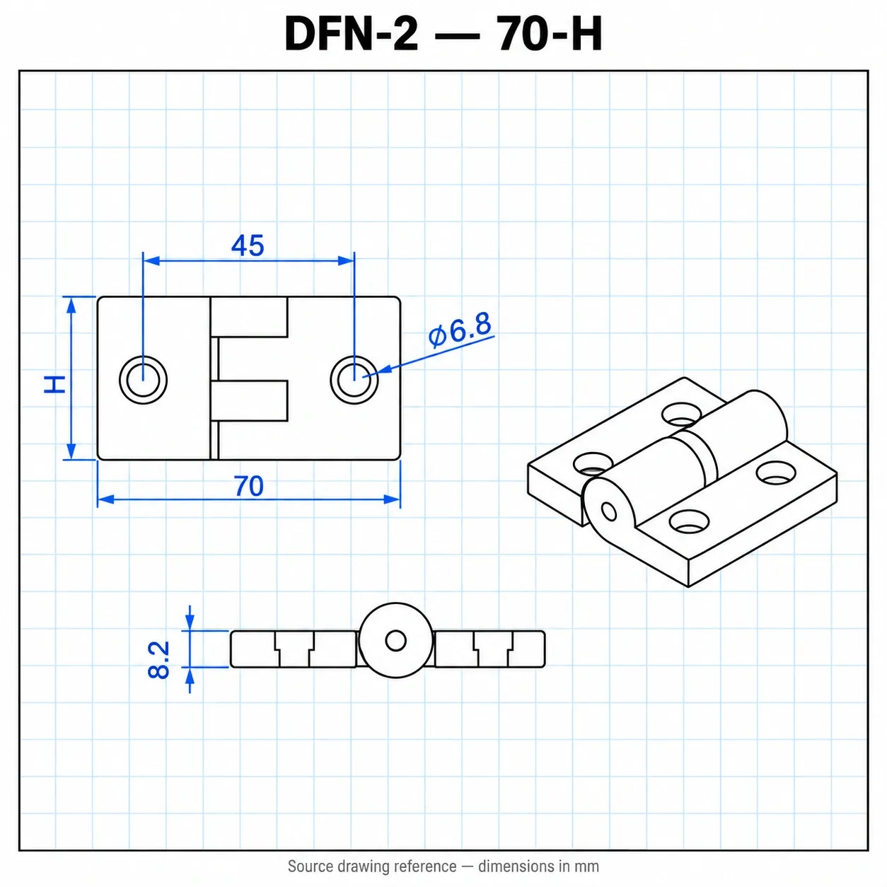 DFN-2 — บานพับไนลอน 20x20mm