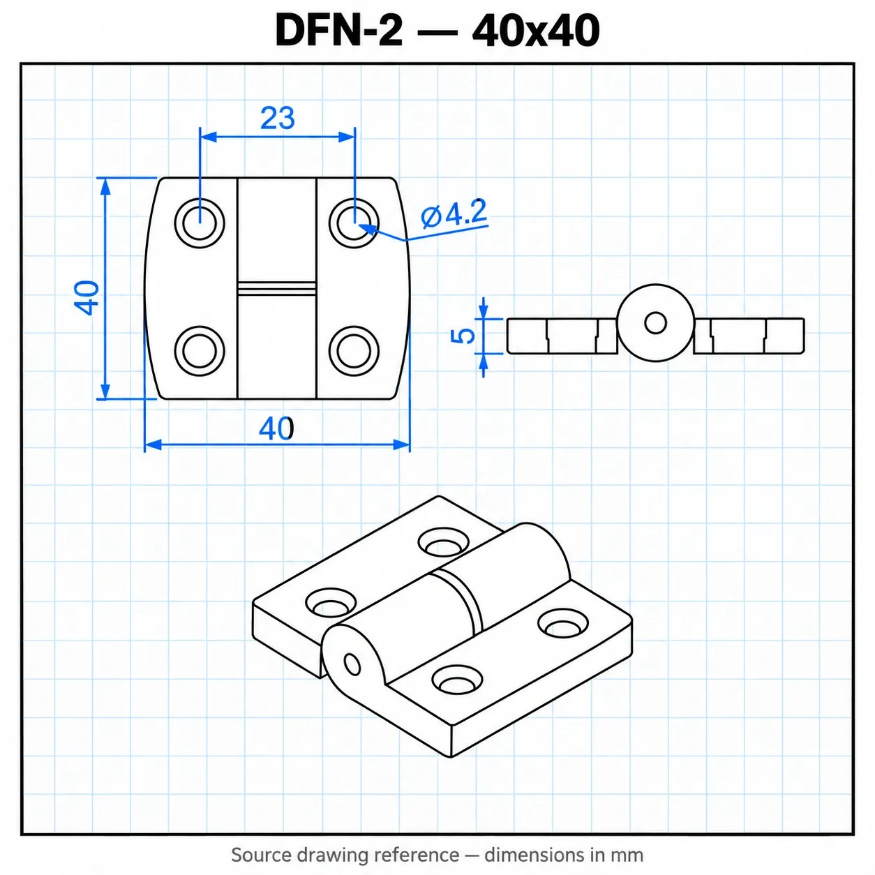 DFN-2 — บานพับไนลอน 20x20mm