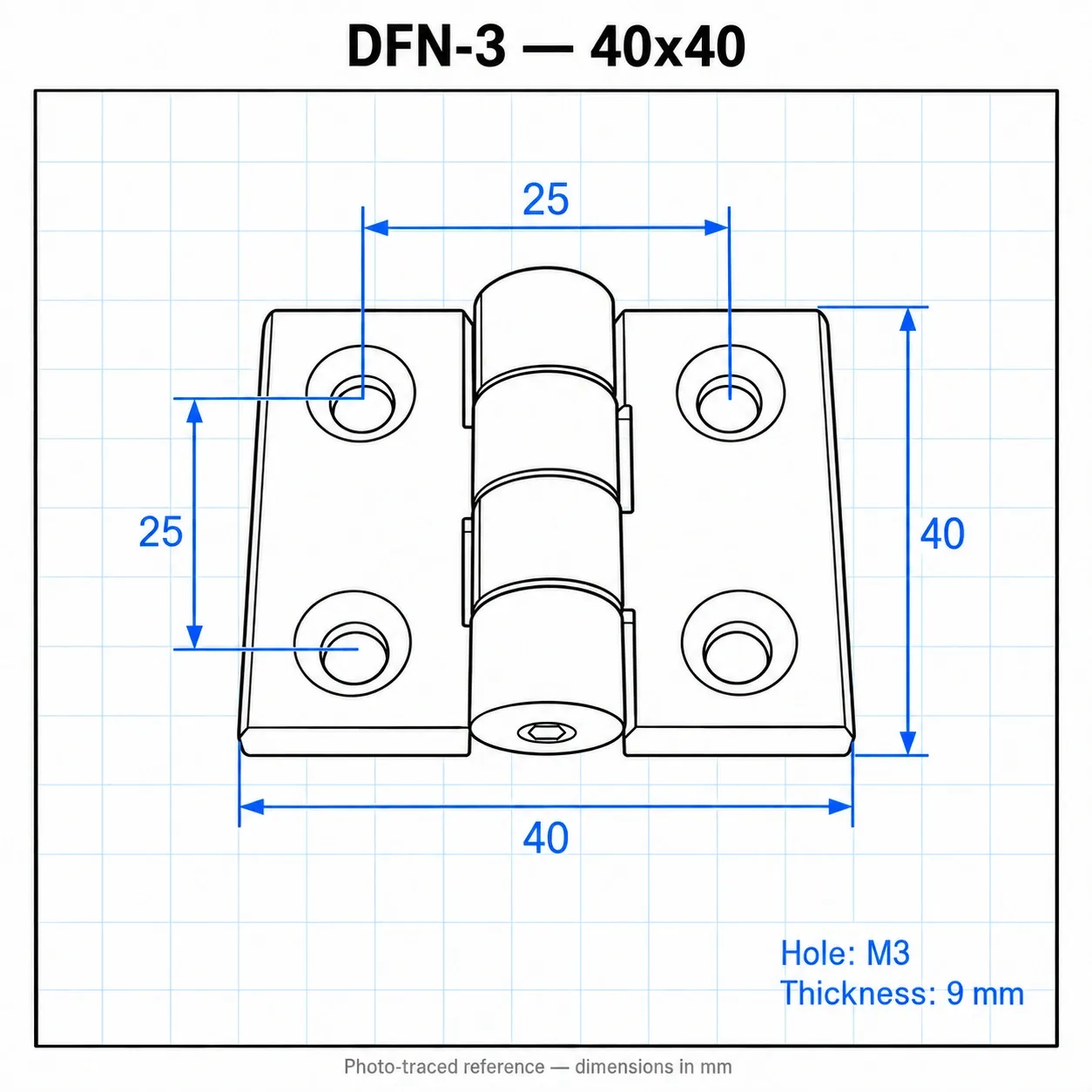 DFN-3 — บานพับไนลอน 30x30mm