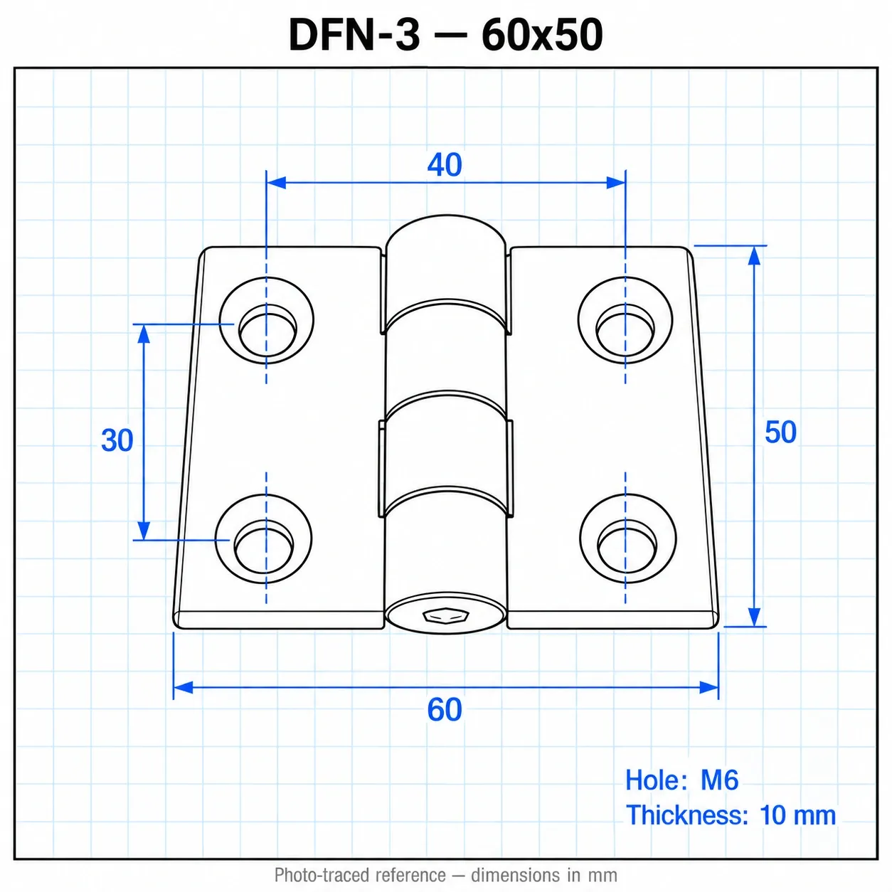 DFN-3 — บานพับไนลอน 30x30mm