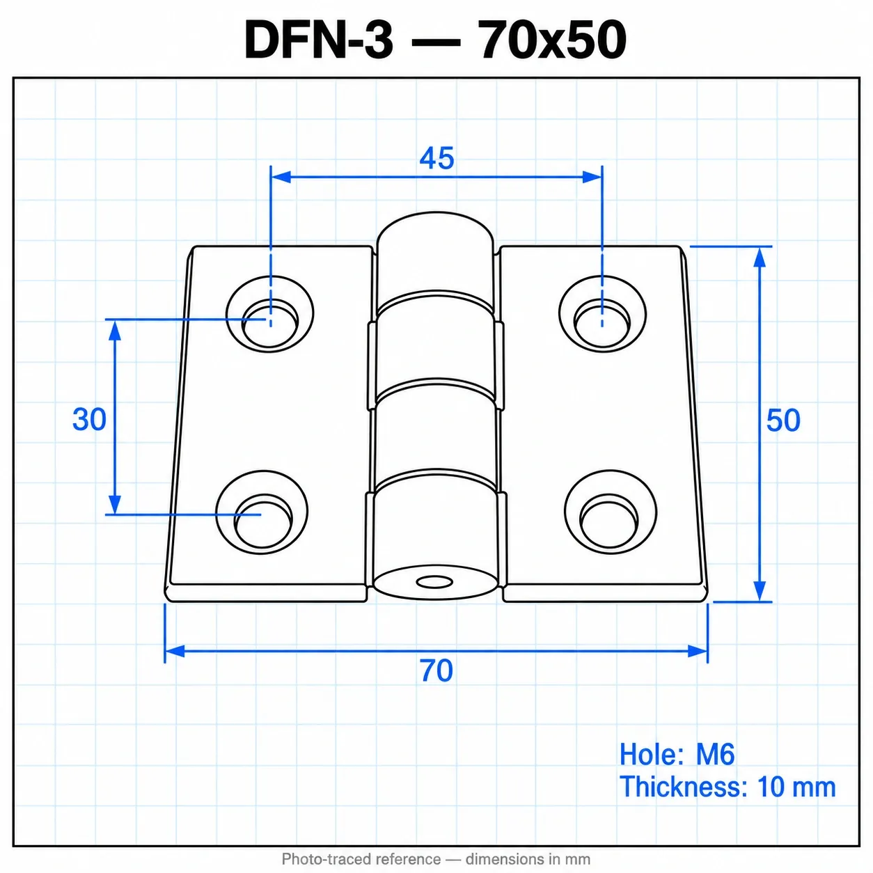 DFN-3 — บานพับไนลอน 30x30mm