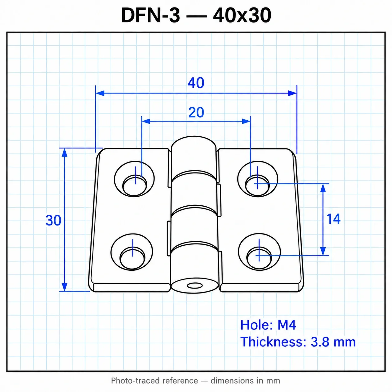 DFN-3 — บานพับไนลอน 30x30mm