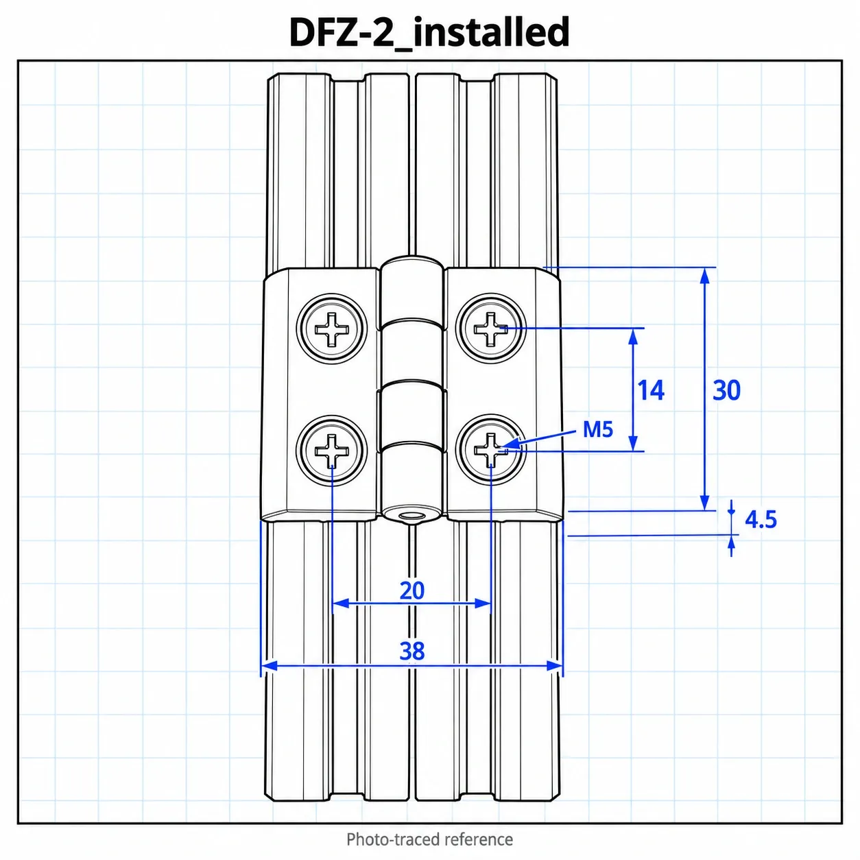 DFZ-2 — บานพับอัลลอยด์ 20x20mm สีเงิน