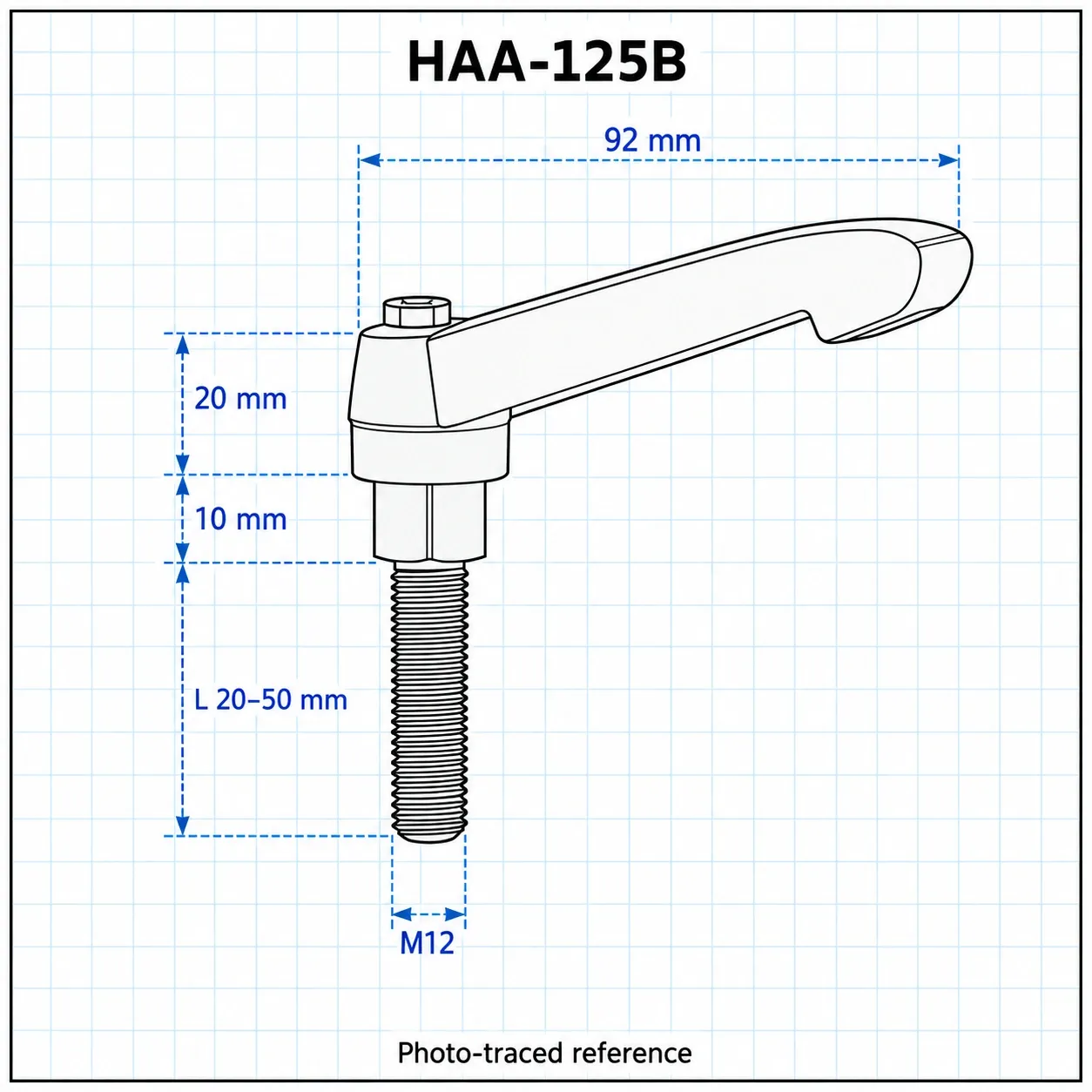 HAA-125B — Clamp Lever M12x50 สีดำ
