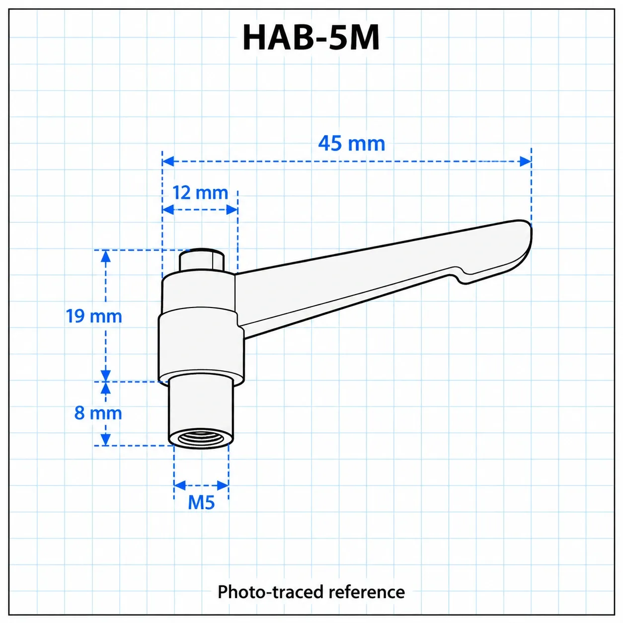 HAB-5M — Clamp Lever M5 Female สีดำ