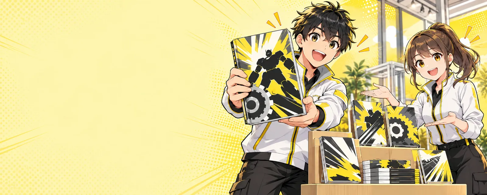 มาสคอตพนักงาน AIC ถือหนังสือการ์ตูนเรื่องใหม่ (ภาพมาสคอต ไม่ใช่ตัวละครในการ์ตูน)